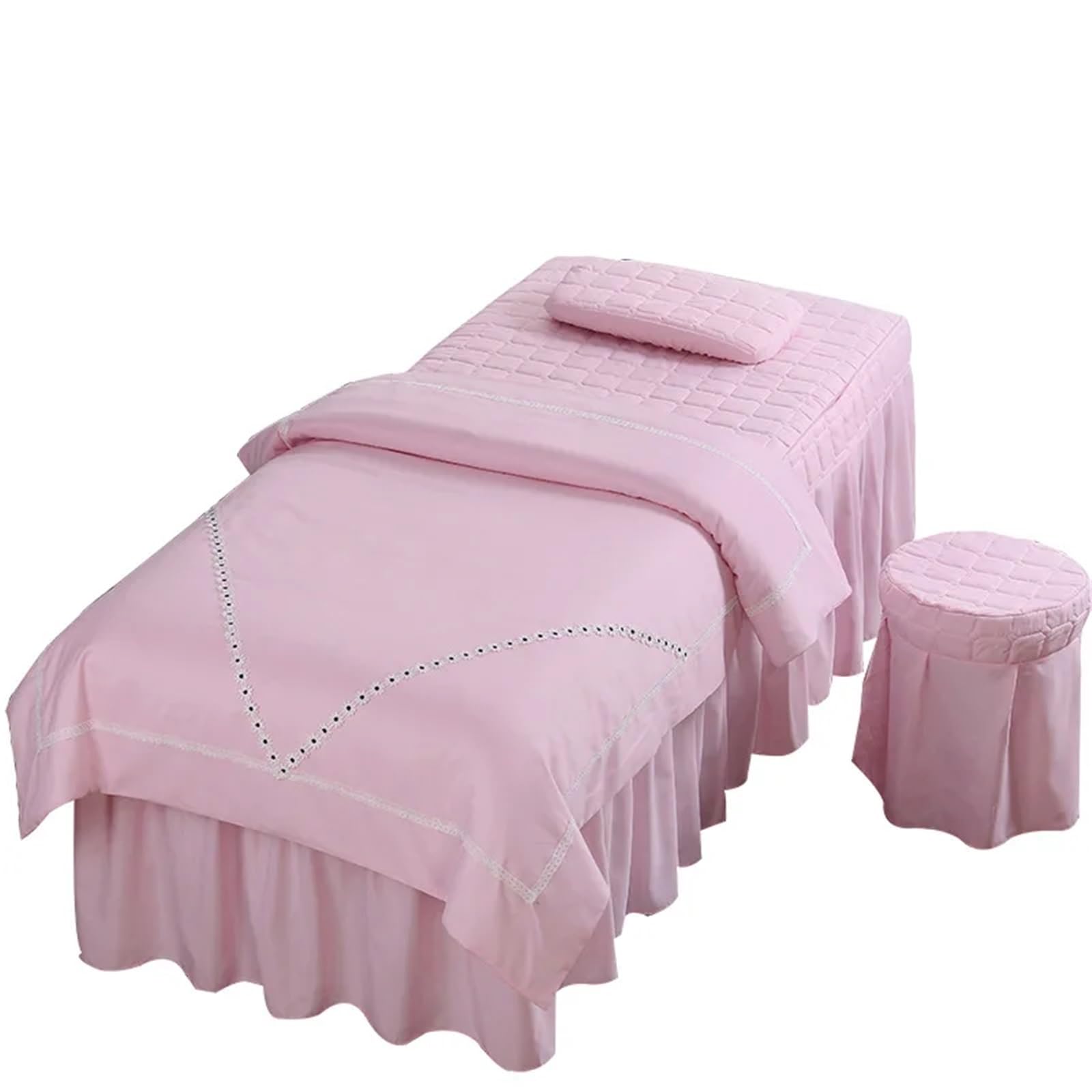 GCYEIDMA Beauty Salon Bed Cover Sets 4pcs Bed Cover Sheets Massage Spa Bedskirt Stool(Pink,185x70cm-4pc set)