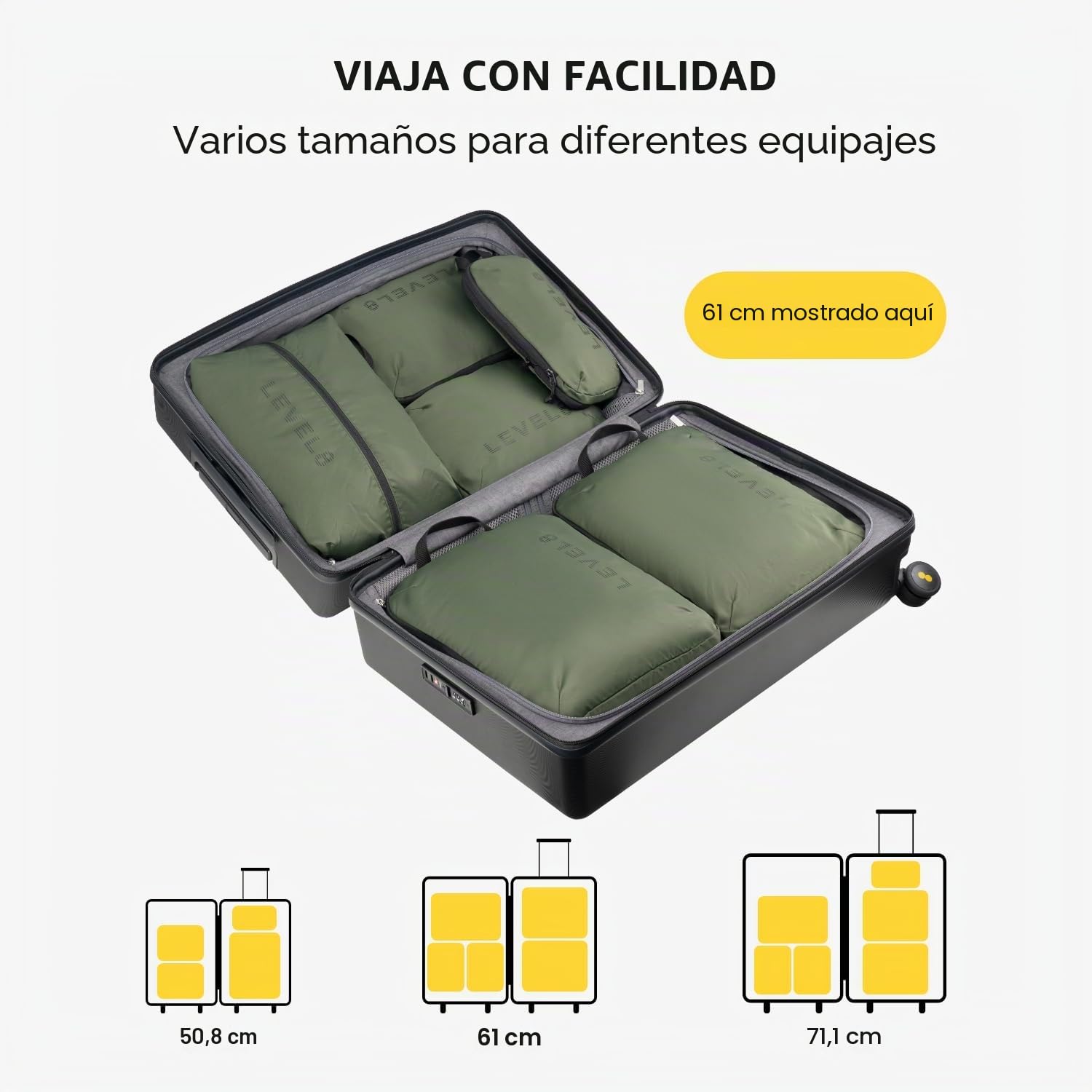 LEVEL8 6 Packing Cubes Extensibles Compresión Viaje Organizador Ropa Verde