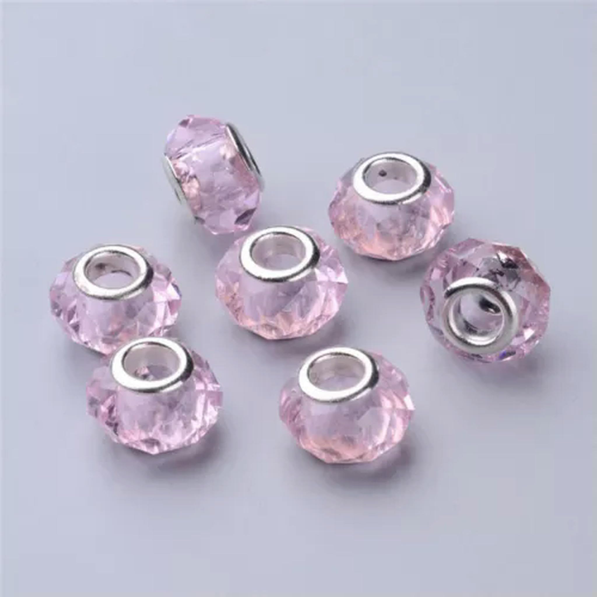 Koraliki z dużym otworem, Opakowanie 100 mosiężnych koralików z otworem 14x8 mm, wielokolorowe(Pink)