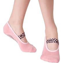 Yoga Socks with Non Slip Grips & Leopard Strap, Perfect for Pilates, Barre, Ballet, Barefoot training