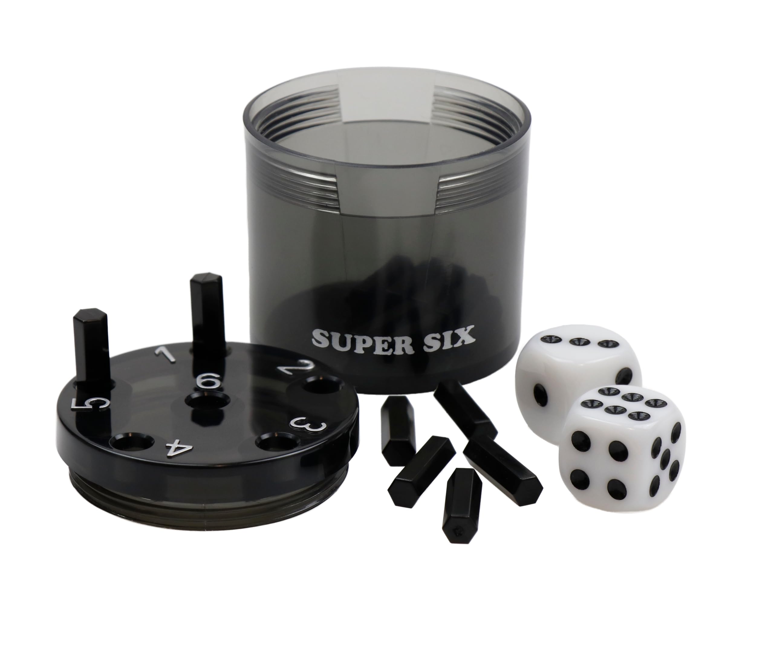 BestSaller 3013 Super Six Dice Game ABS Plastic, Also for Travel, 36 Game Sticks and 2 Dice, Black
