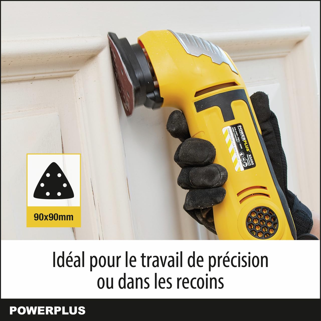 Powerplus Ponceuse Delta POWX0490 - Ponceuse Triangulaire 300 W, 3 Feuilles de Papier Abrasif et Adaptateur d'Aspiration