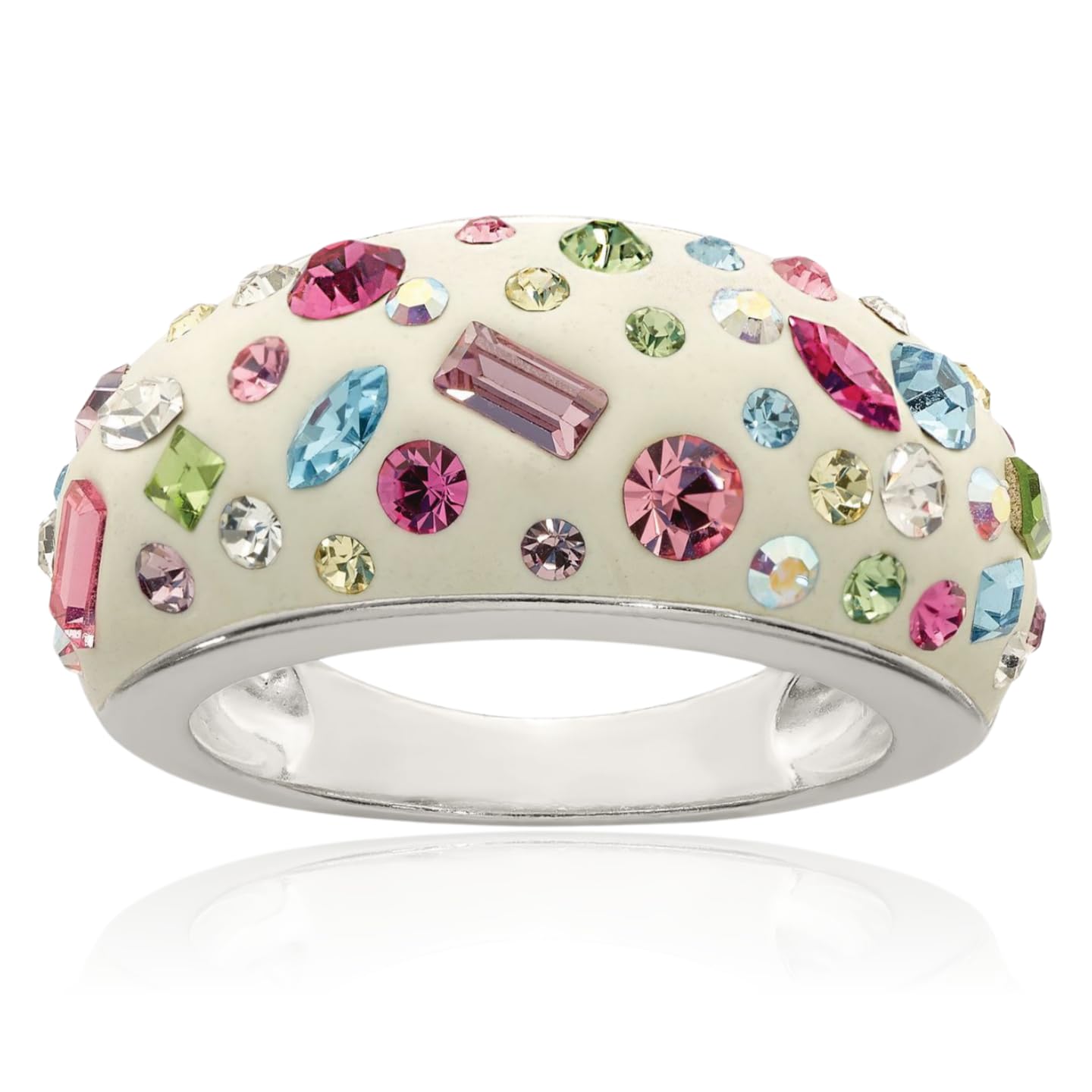 IceCarats 925 Sterling Silver Rhinestone Crystals Multi-color White Cocktail Statement Ring
