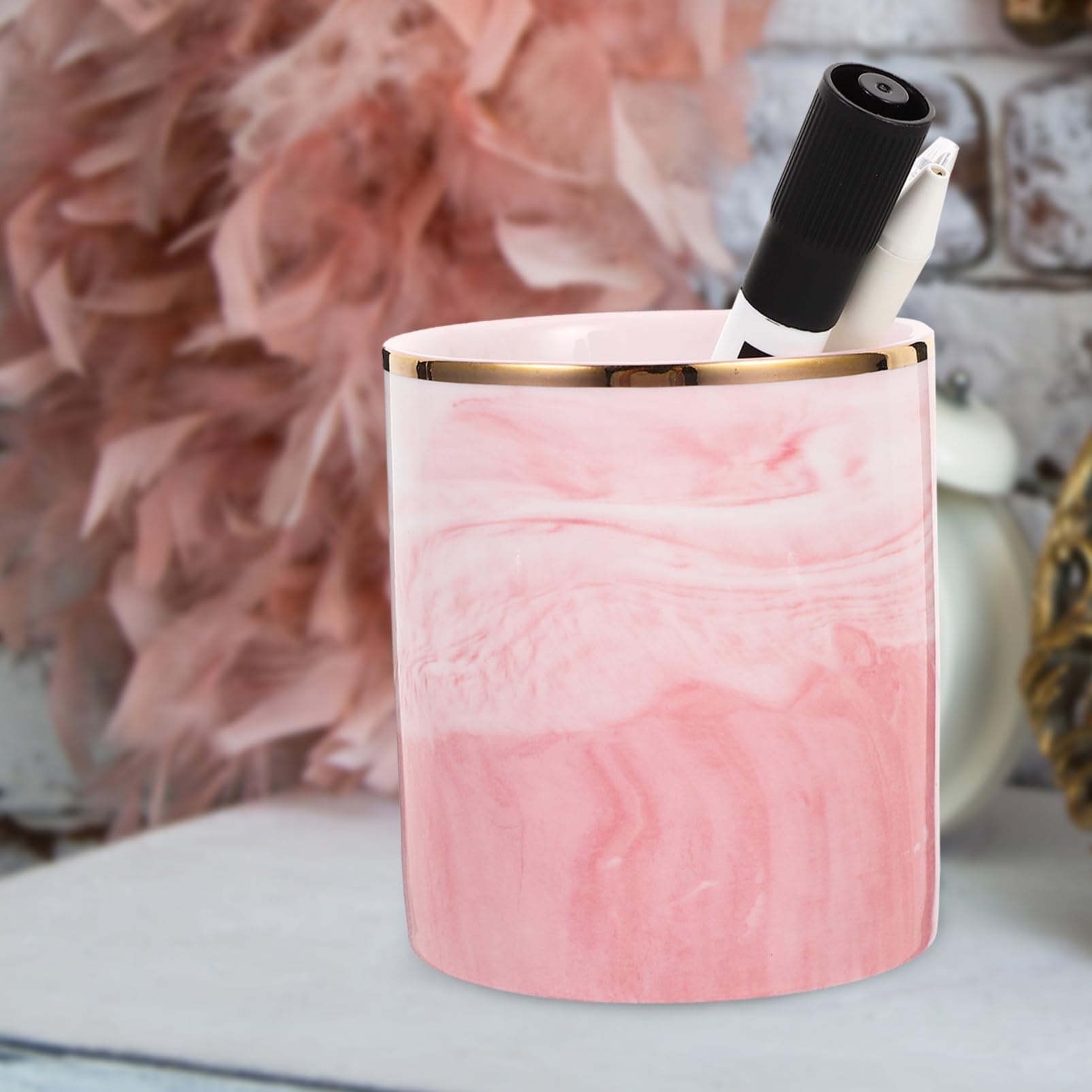LALAFINA Stiftehalter aus Marmor in Rosa, Rutschfest für Schreibtisch