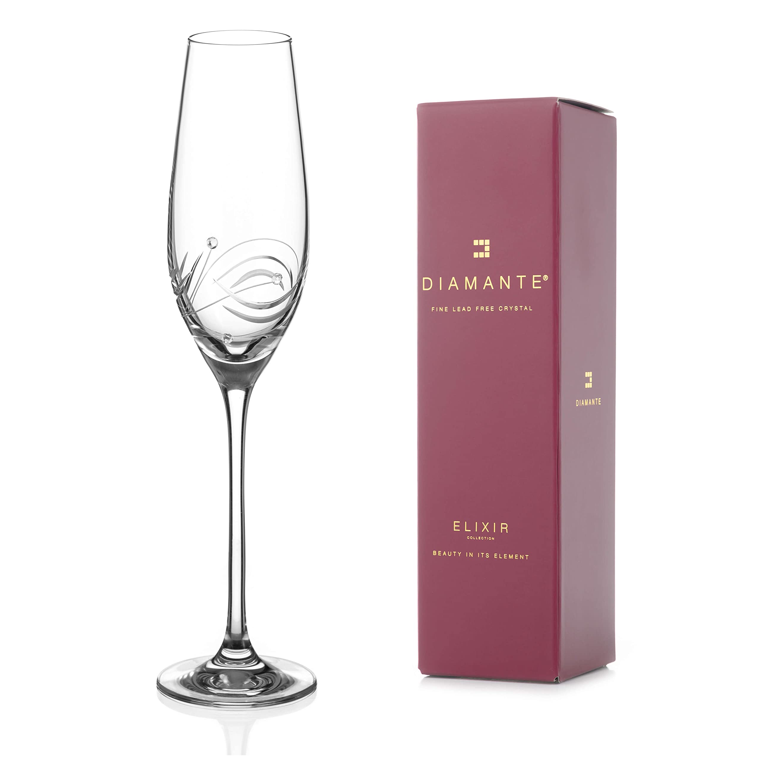 DIAMANTE Champagne Flutes Crystal Prosecco Glasses Hand Cut and Embellished Crystals- ‘Lunar' Collection Cut Crystal - Single Glass in a Gift Box