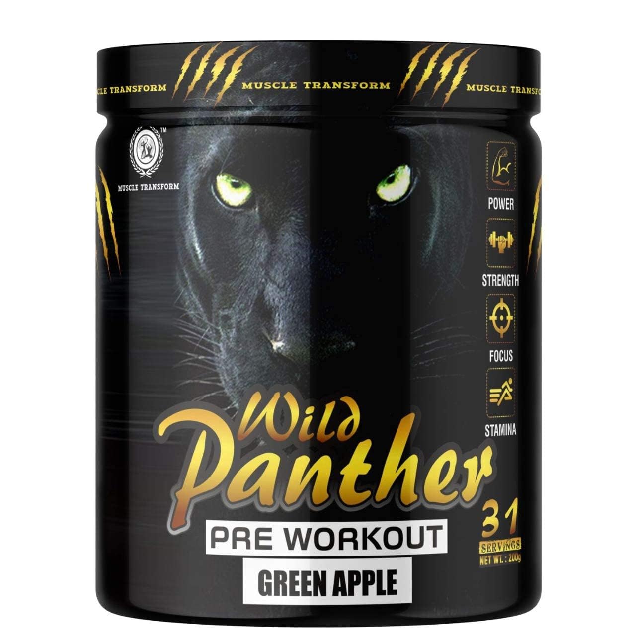 WILD PANTHER Hardcore Pre-Workout Supplement for for Pump, Energy & Power, Legendary Athletic Performance, Body Building Powder for male & female [31 SERVINGS, 200G] (GREEN APPLE)