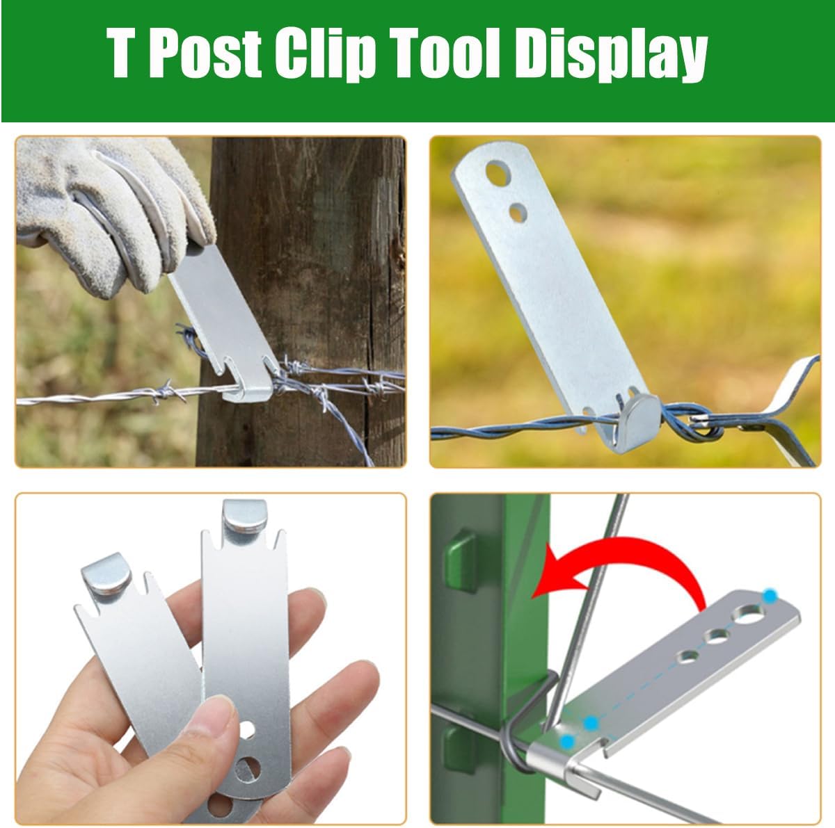 100 PCS T Post Clip Tool Fence Wire Twisting Clips Fencing Wire Twister Tool,Galvanized Steel Fence Clips,Rust Resistant T Post Wire Clips for Fixing Fences Garden Farm Highway Sport Fences YFLY