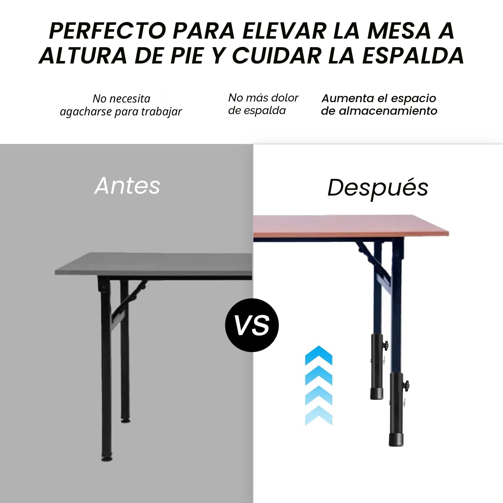 4 Piezas Extensores de Patas de Mesa Plegables, Patas Metalicas para Muebles, Ajustables Altura de 9,2cm / 13,3cm, Elevador Mesa, Pata para Mesas Sillas Doblado o Recto (Negro)