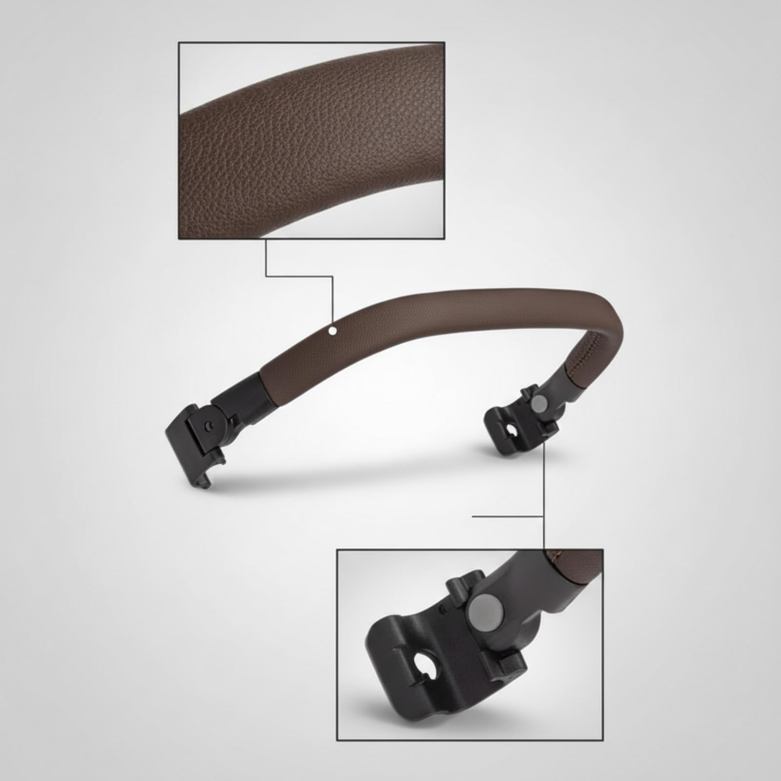 Rail Barra para Cochecito Pasamanos Protector Soporte con Curvatura Ergonómica y Anclajes en PU Cuero para Sujeción Adecuado para Paseos Diarios Trayectos Uso Familiar, Array, Marrón