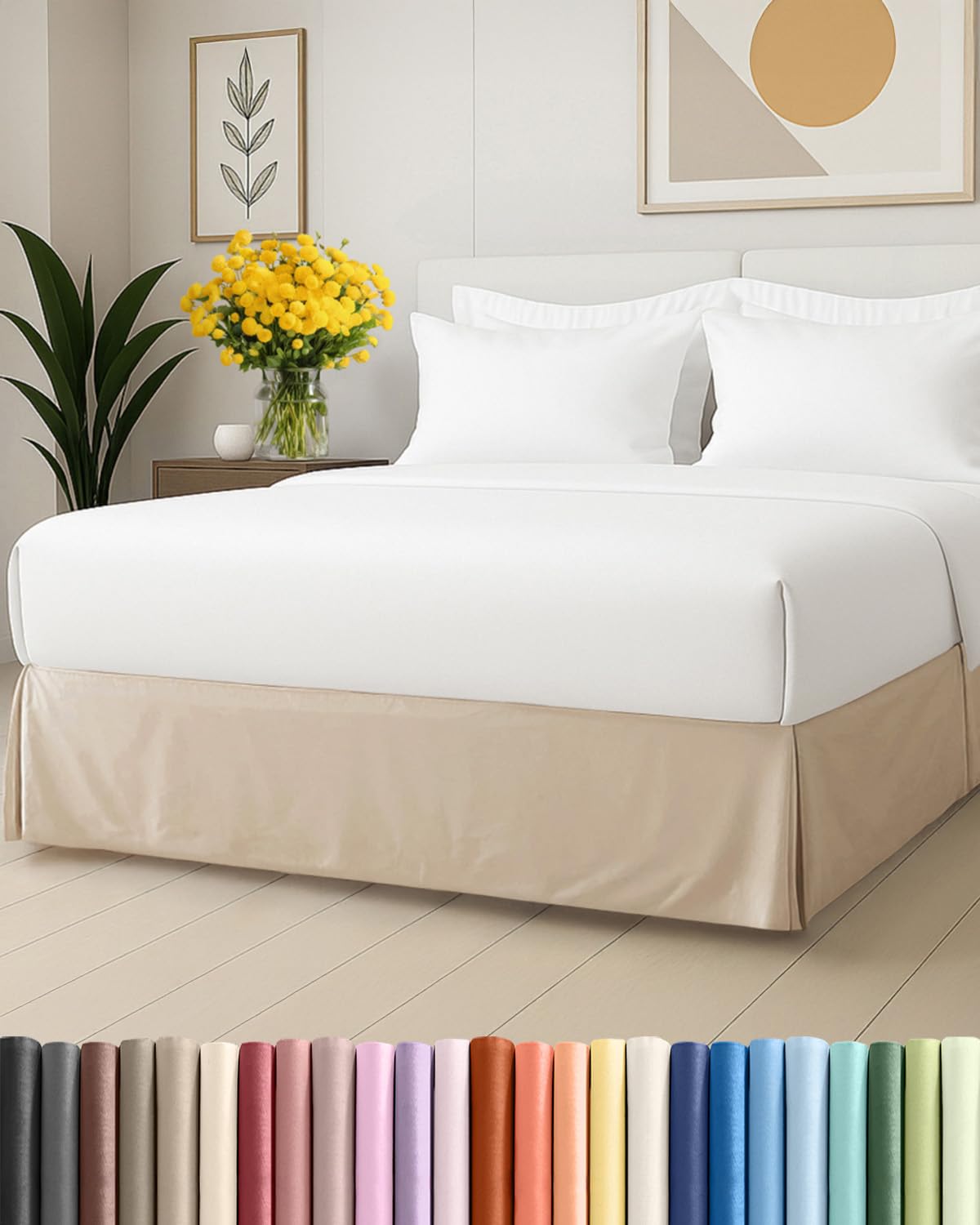 pleated bed skirt full size - 3 sided pleated bed skirt full - ultra-soft, easy fit with 15 inch tailored drop - hotel quality, wrinkle free & fade resistant - for women, men, kids and teens - cream