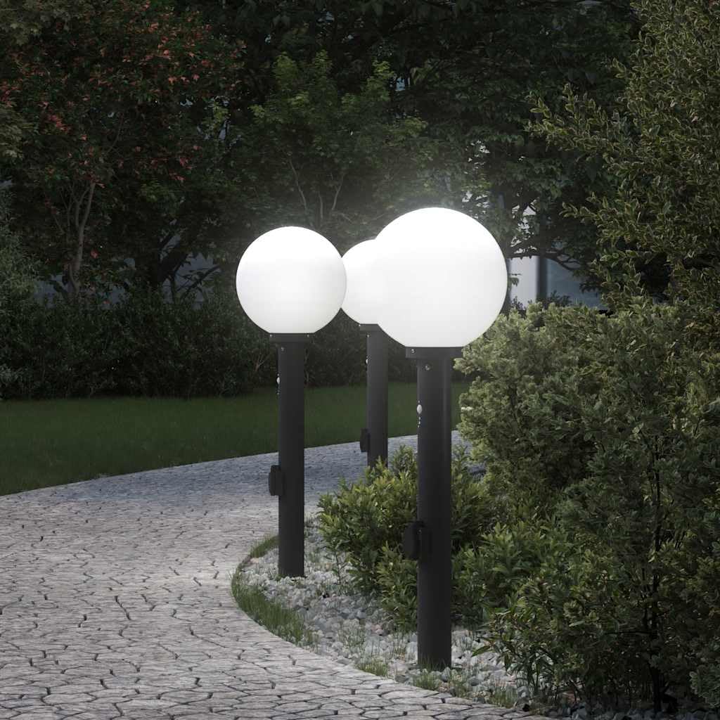 Lampadari con sensore e presa, 3 pezzi, 80 cm, in acciaio inox, nero, IP44, illuminazione esterna con sensore di movimento, per giardino, terrazza, sentiero, vialetto e veranda