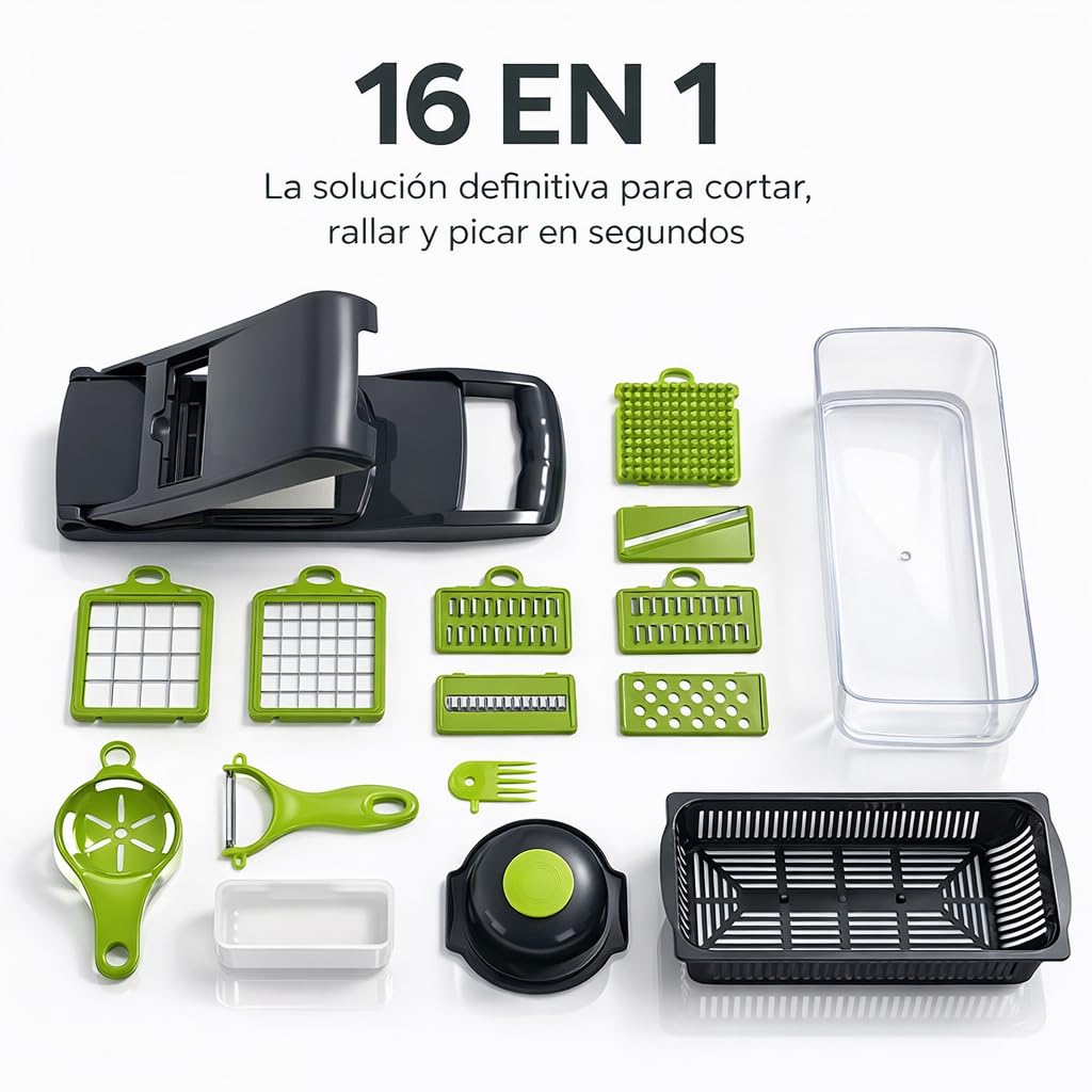 Mandolina de Cocina Profesional, Cortador de Verdura y Picadora de Verduras 16 en 1 – Cortador de Verduras y Picador de Verdura y Frutas – Mandolina Cocina, Cortador y Picadora Verduras — view 7