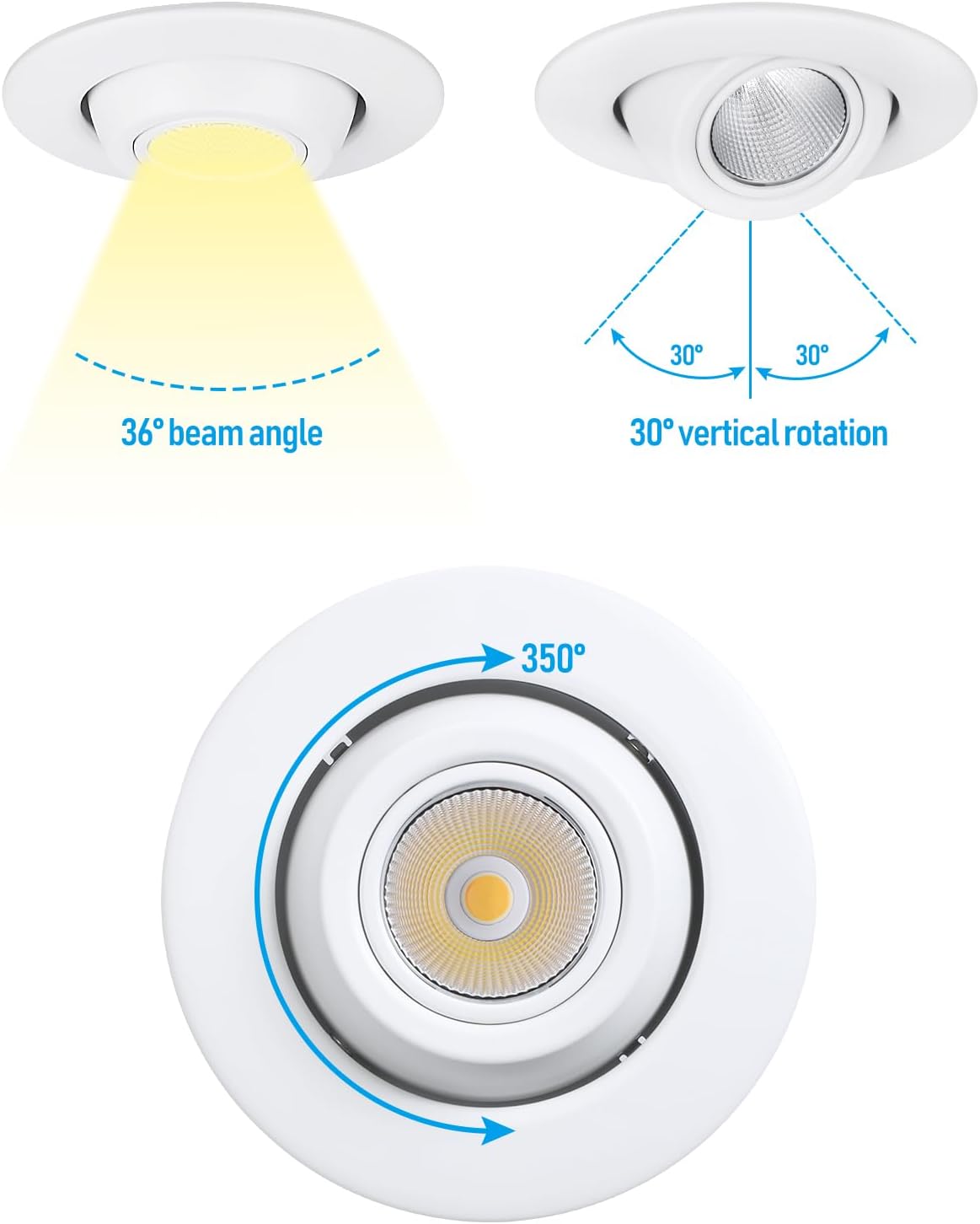 TORCHSTAR 4 Inch LED Gimbal Retrofit Recessed Light Dimmable, 9W Swivel Adjustable Eyeball Downlight, CRI90, Directional Eyeball Can Light, ETL Listed, 2700K Soft White, Pack of 4