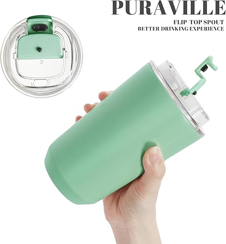 Miniatura 124 de Puraville Insulated Tumblers with Lid, 14 oz Travel Coffee Mug Stainless Steel Vacuum Cup, Leak Proof Reusable Double Walled Coffee Tumbler for Iced