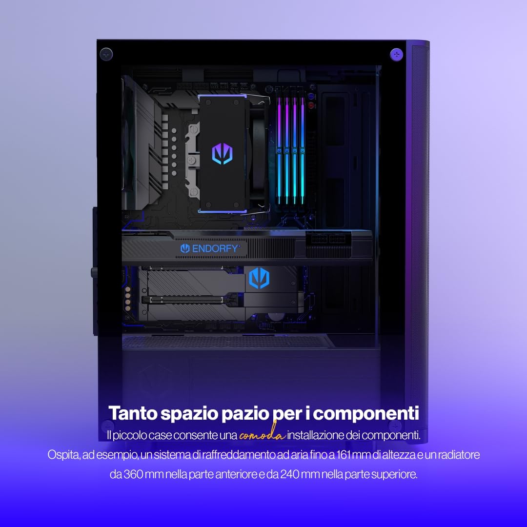 ENDORFY Ventum 200 Air, Case PC ATX, 4x120 mm ventole Incluse, Pannello Laterale in Vetro temprato, Pannello Frontale in Mesh, Ampia compatibilità con dissipatori, Case Compatto, EY2A002