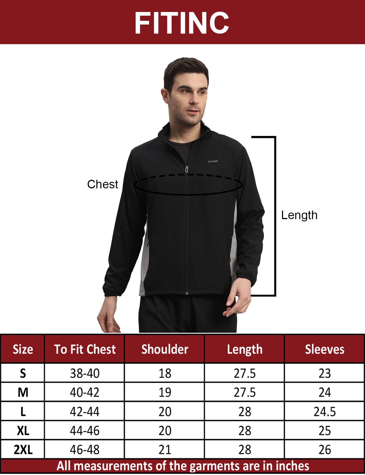 FITINC Polyester Contrast Panel Sports Track Standard Length Jacket For Men - Black (Large) 3