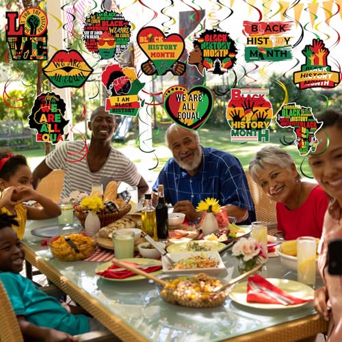 Image of 72 Pcs Black History Month Hanging Swirl Decoration Black History Month Party Decoration Red Green Yellow Ceiling Hanging Decor for BHM African Festival Celebration Home Office Party Supplies