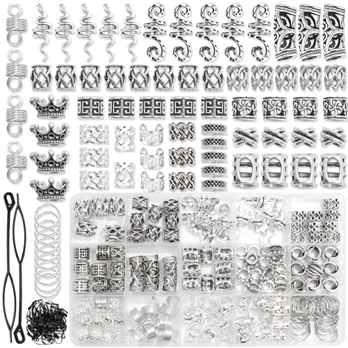 Naiska 231Pcs Vikings Hair Beads Jewelry For Braids Norse Vikings Runes Hair Beard Beads Dreadlocks Jewelry Accessories Metal Braid Clips Hair Cuffs Coils Rings For Bracelets Pendant Necklace Diy cover