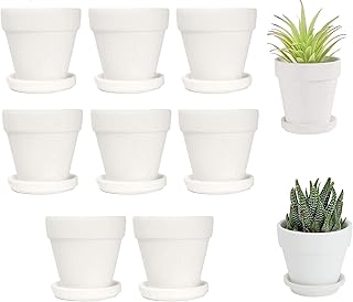 Terra Cotta Pots with Saucer- 10 Pcs Terracotta Pot Clay Pots 4'' Clay Ceramic Pottery Planter Cactus Flower Pots Succulent Pot Drainage Hole- for Indoor/Outdoor Plant Crafts (White)