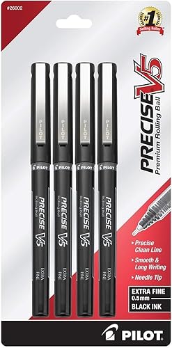 PILOT Precise V5 Stick - Bolígrafos de tinta líquida con punta extrafina 05 mm tinta negra paquete de 4 26002