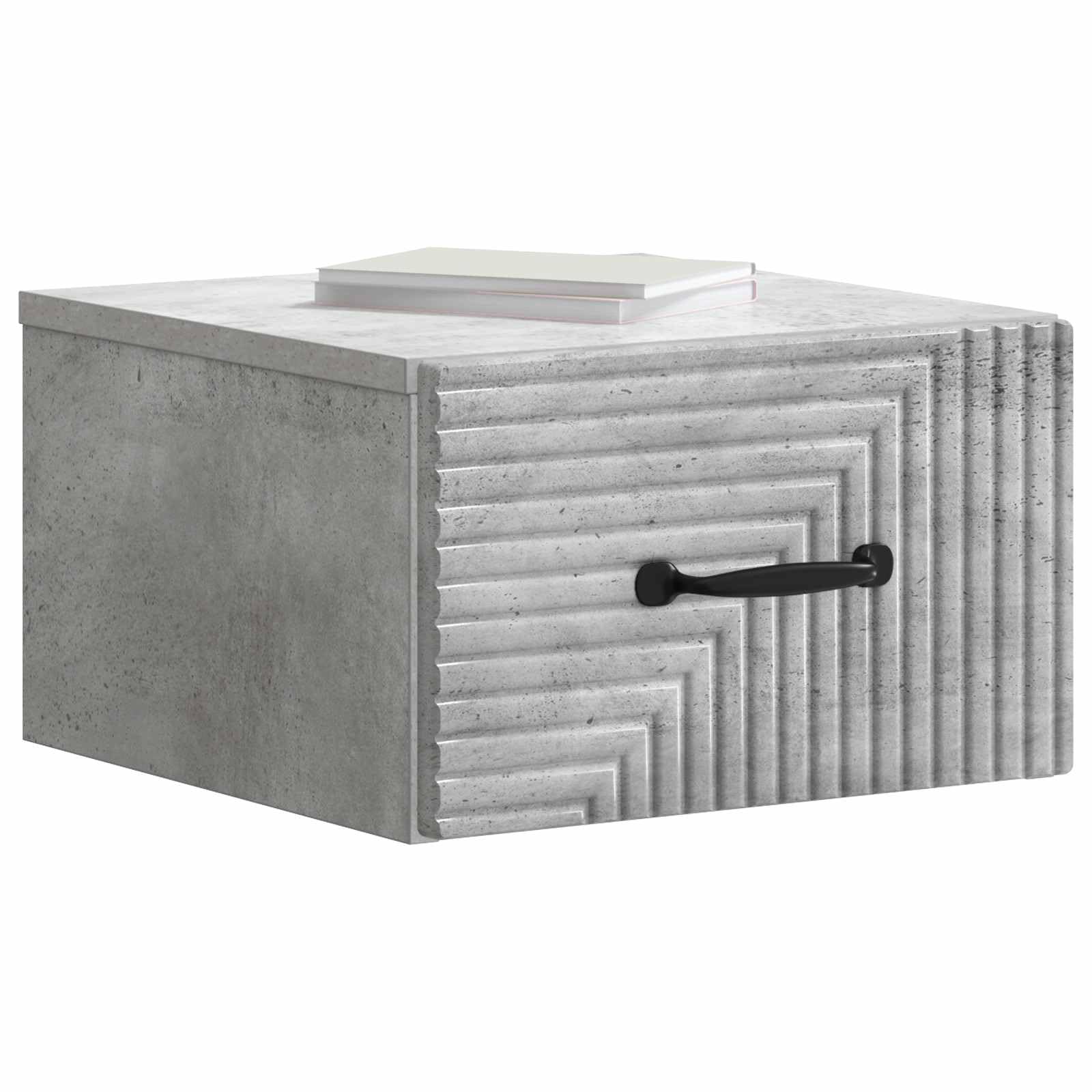 Comodino da notte a muro Grigio Cemento 34,5 x 33 x 20 cm con cassetto e scaffale, supporto organizer per camera da letto, finitura resistente, soluzione salvaspazio moderna
