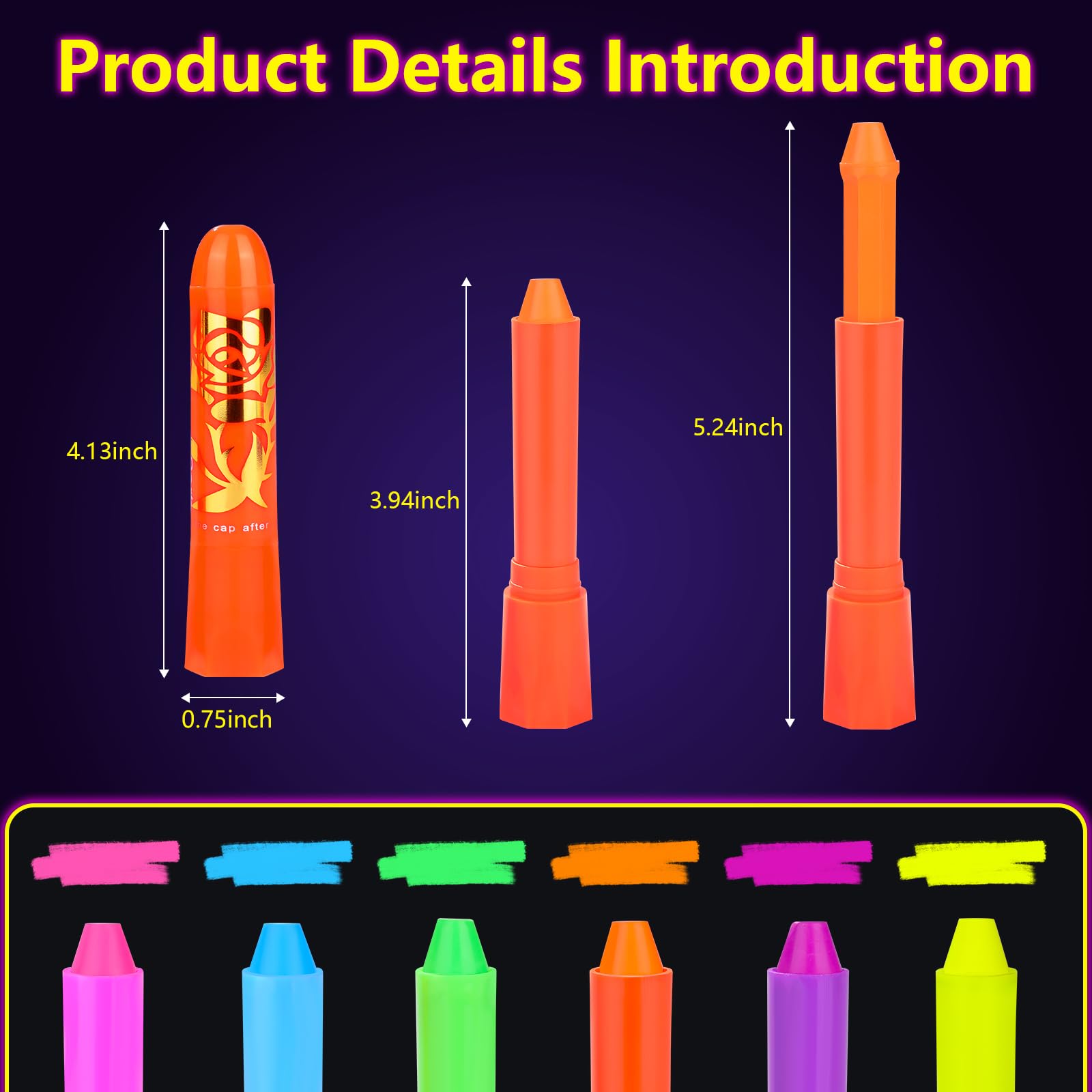 6PCS Glow in the Dark Body & Face Paint Sticks, Makeup Face Paint Kit for Kids and Adults Halloween Club, UV Black Light Birthday Party Masquerade Neon Glow Party Supplies