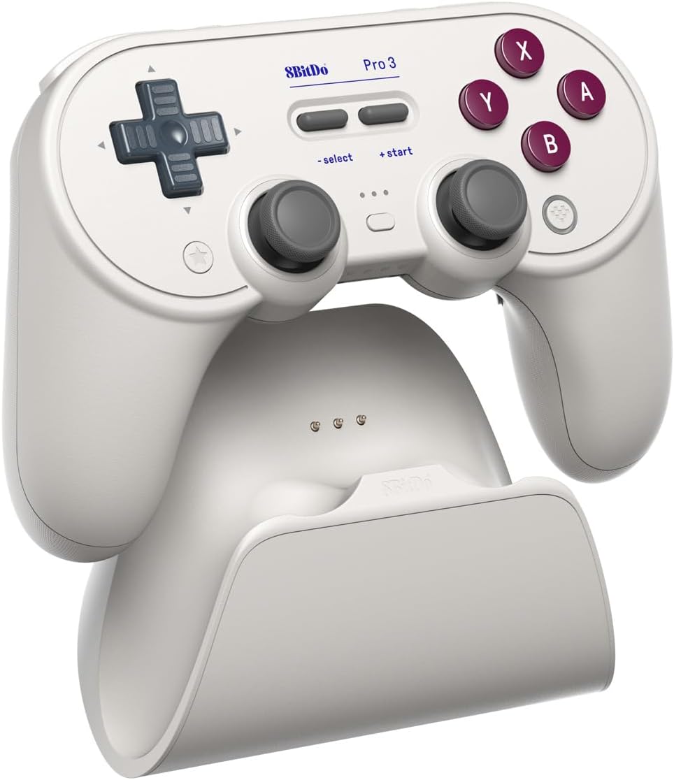 Controlador Bluetooth 8Bitdo Pro 3 con base de carga - G Classic | Botones ABXY intercambiables, joysticks TMR, activadores de efecto Hall, botones traseros, Switch/Switch 2, Windows, Apple, SteamOS, Android