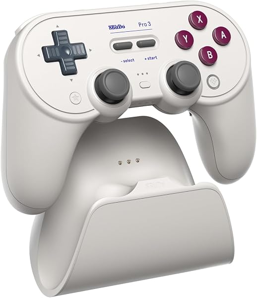8Bitdo 8BitDo Pro 3 Bluetooth Controller for Switch/Switch 2 – TMR Joysticks, Swappable ABXY Buttons, Pro Back Buttons, Charging Dock, Hall Effect Triggers, for Windows, Apple, SteamOS, Android - G Classic in use