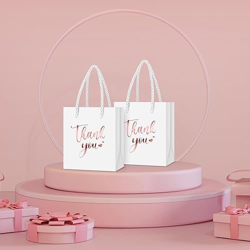 Miniatura 7 de Honoson 30 mini bolsas de regalo con asa de 4 x 2.75 x 4.5 pulgadas, pequeña bolsa de agradecimiento de papel de aluminio para Navidad, boda, baby