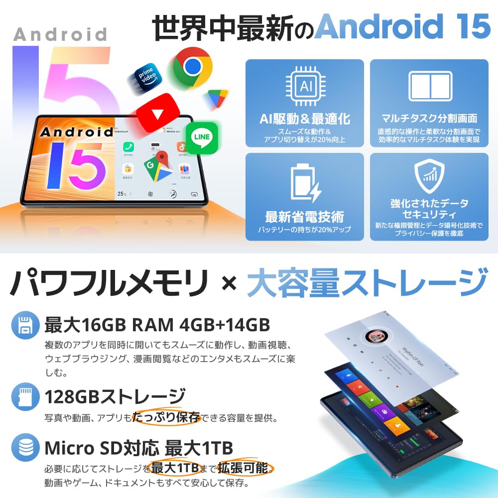 Amazon.co.jp: 【2025新登場・Android 15 タブレット 大画面】10