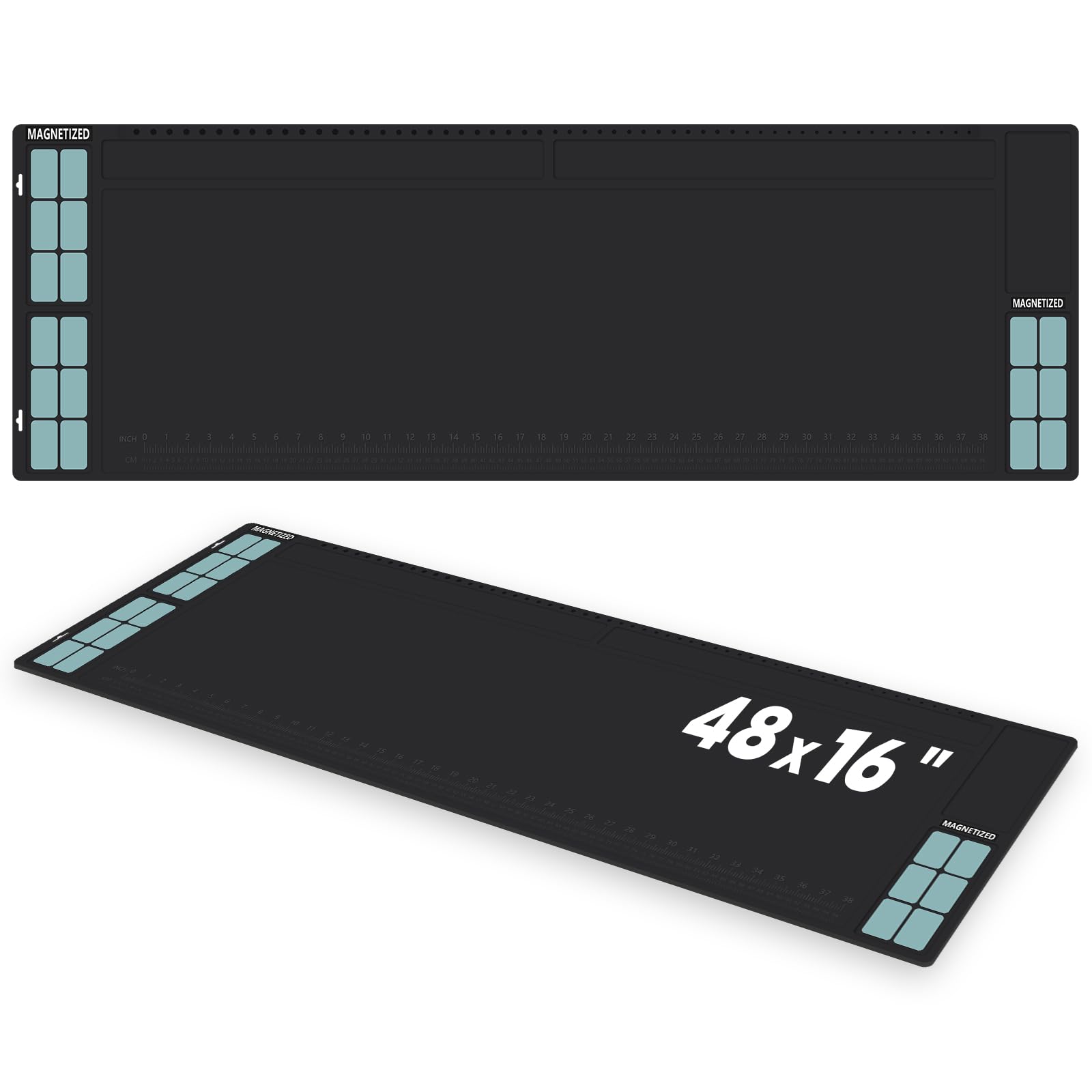 Gun Cleaning Mat 48" x 16", Extra Large Magnetic Mat with 18 Strong Magnets and Parts Tray, Non-Slip Rubber Workbench Mat, Repair Mat for All Guns