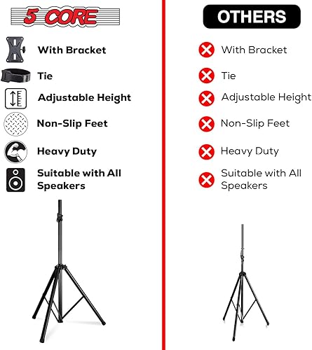 Miniatura 6 de 5 Core Soportes para altavoces PA de altura ajustable, trípode profesional para DJ con soporte de montaje, se extiende de 40 a 72 pulgadas, negro SS