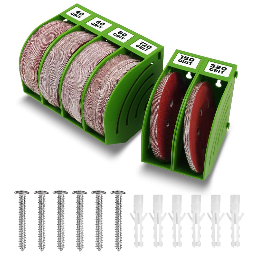 gostle 150 mm Sanding Disc Storage Box, Sandpaper Organizer with 6 Bins, Space-Saving Storage Rack, Offset Snap-On Connection