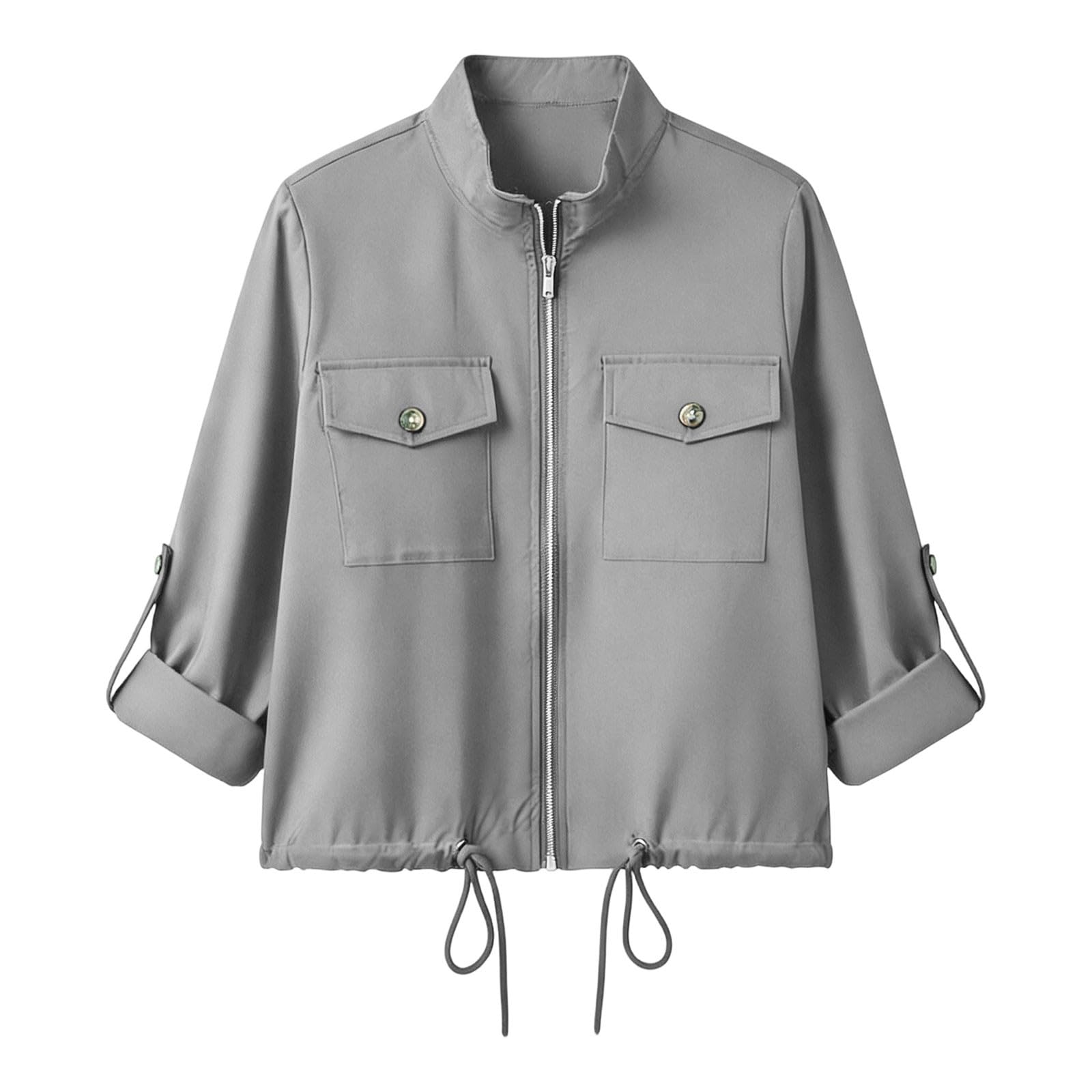 UHouse Bomberjacke Damen Kurzjacke Leichte Blouson Jacke Kurz Bequeme Outdoorjacke Freizeit Arbeitsjacke Lässig Damenjacken mit Brusttasche Cabanjacke Y2k Windjacke Modische Herbstjacke