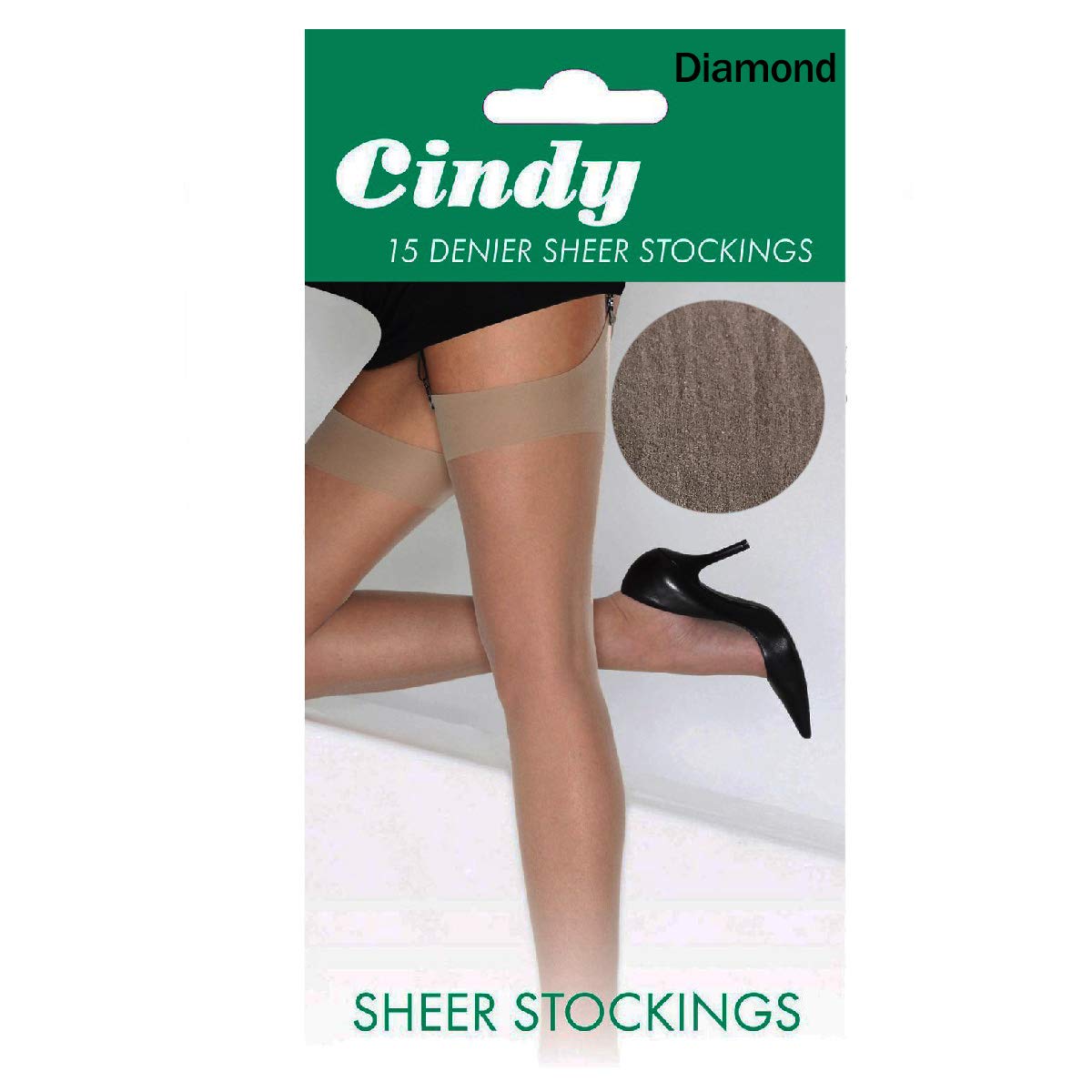 Cindy Women's Diamond 15 Denier Sheer Stockings Reinforced Toe 3-8 100% Nylon Smooth