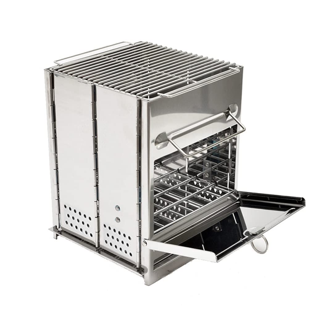 Estufa de leña portátil de acero inoxidable y mini barbacoa plegable para camping