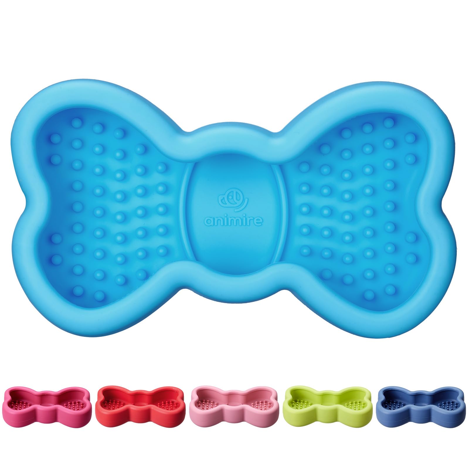 Tappetino per leccare cani, anti-fuoriuscite, con papillon, per alleviare l'ansia, in silicone, con ventose, giocattolo congelabile per l'arricchimento del cane (azzurro, L)