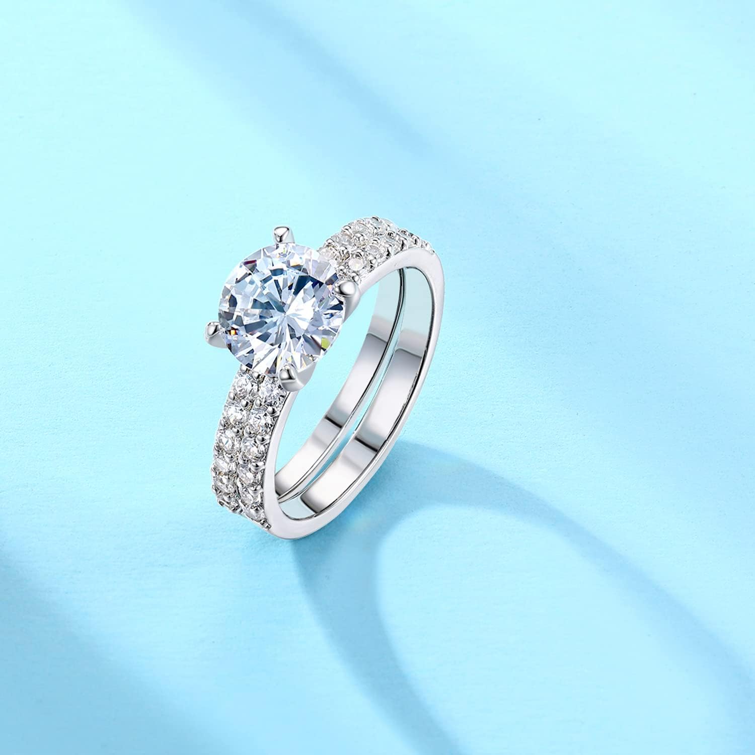 2 CT Round Cut Engagement Rings for Women Fake Wedding Ring Band Promise Rings for Her, Cubic Zicornia Ring 2 PCS, Size 4-11 - Image 2