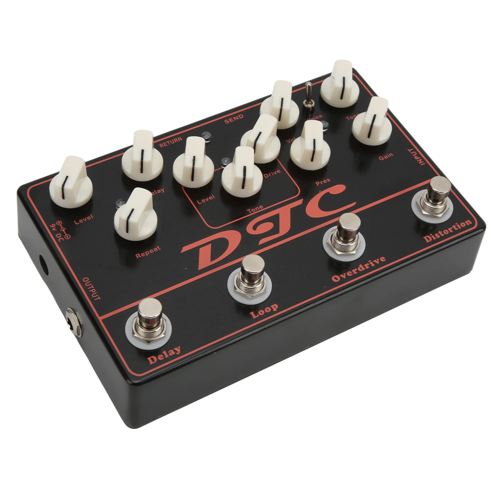 Syntezator Pedał Gitarowy 4 w 1 Efekt Gitarowy Multiefekty DC 9V Electric Distortion + Overdrive + Loop + Delay Black