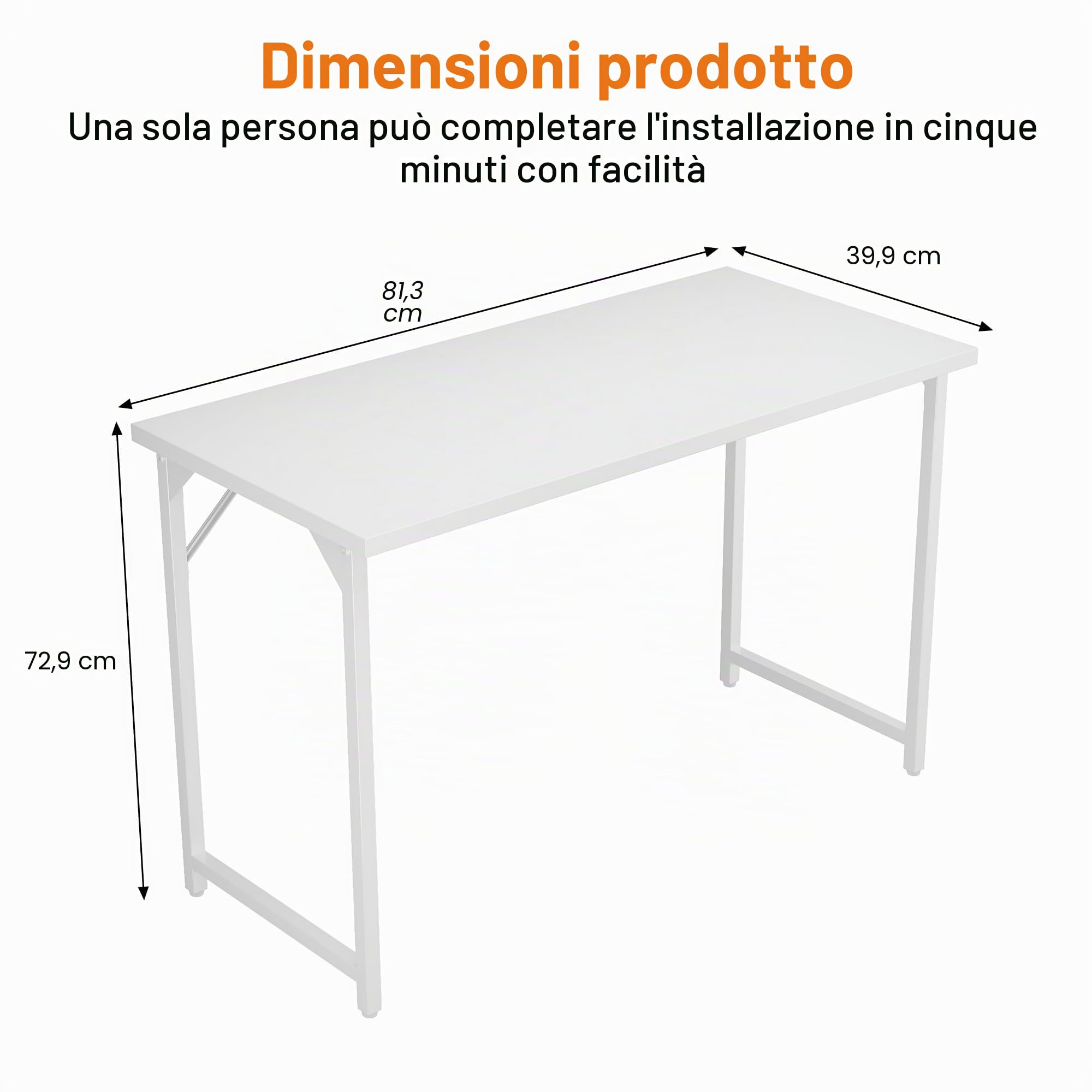 Grandder Scrivania Piccola per Computer 80x40cm, Stile Industriale con Struttura Metallica, con Borsa Portaoggetti e Gancio per Cuffie, Adatta per Ufficio/Studio/Camera da Letto, bianco
