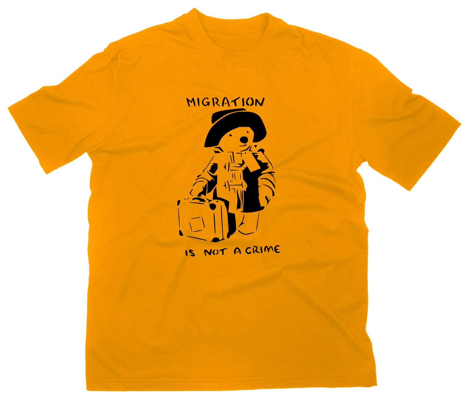 STYLETEX23 Migration is Not A Crime Paddington T-Shirt, XL, Yellow