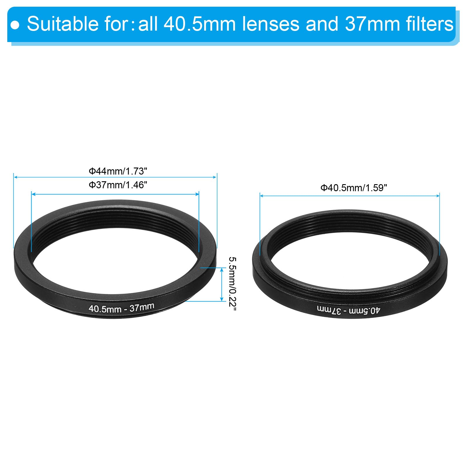 PATIKIL Bague de Réduction en Métal 40,5 mm-37 mm, Adaptateur de Filtre d'Objectif d'Appareil Photo en Aluminium pour Capuchon d'Objectif, Noir