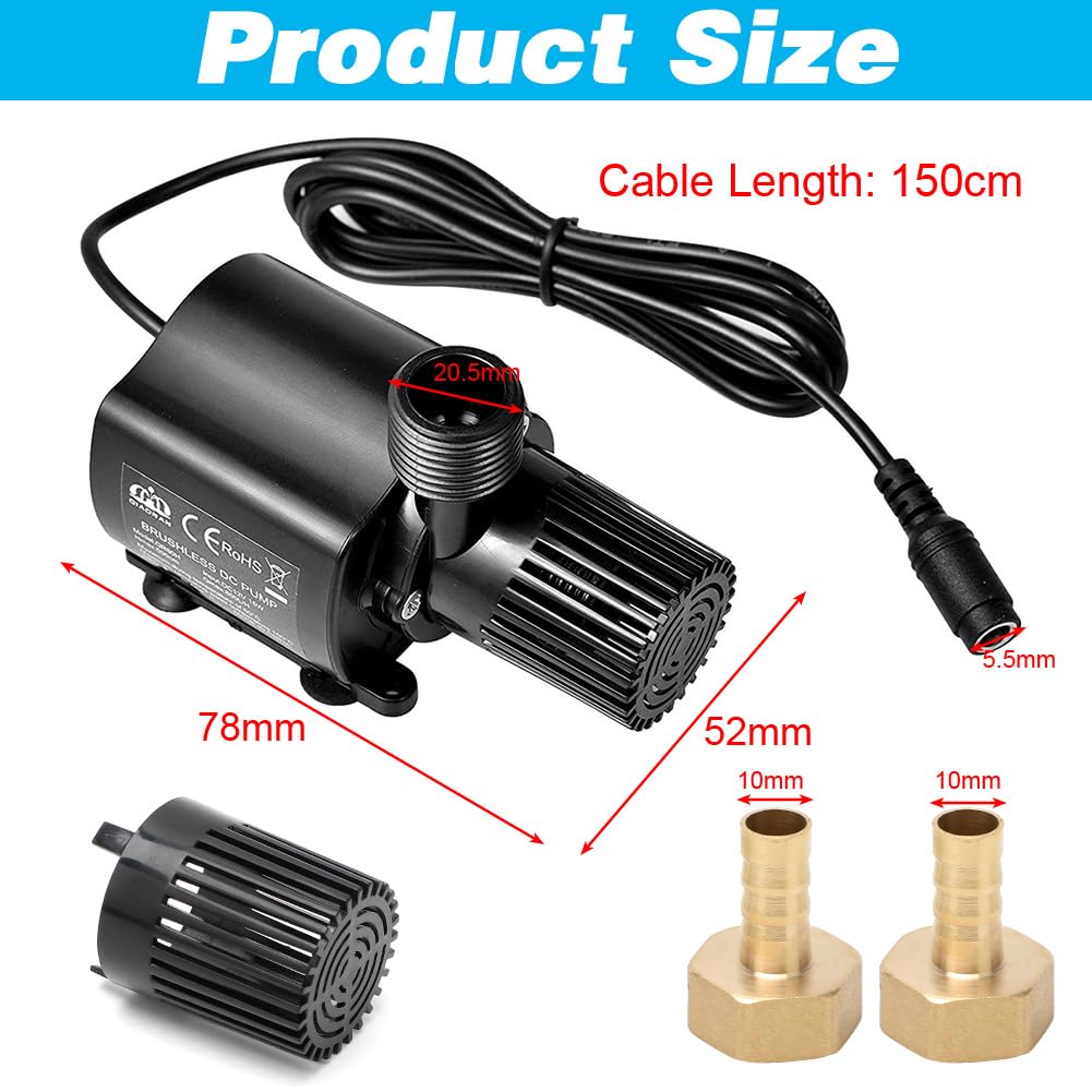 Exleco Mini-waterpomp, dompelpomp, aquariumpomp, 3500 l/uur, 80 W, stofpomp 230 V, opvoerhoogte 3,3 m, kabel met connector, 2,5 m, afvoerdiameter 16/20/25 mm voor tuin, aquarium, vijver, fontein