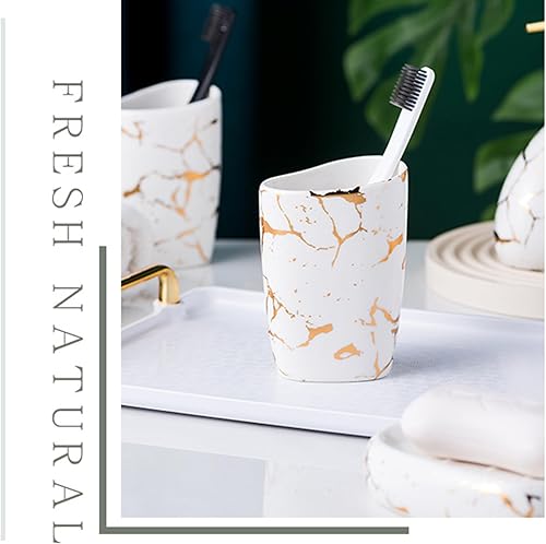 Miniatura 5 de Elegante juego de baño de cerámica de 6 piezas, equipado con dispensador de loción, taza de enjuague bucal, plato de maquillaje, placa de jabón,