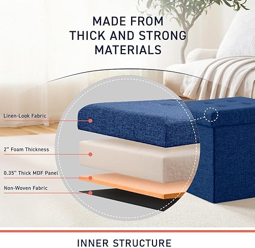 Miniatura 35 de Ornavo Home Otomana plegable de almacenamiento de 15 pulgadas, taburete cuadrado pequeño de almacenamiento, banco de dormitorio, color beige