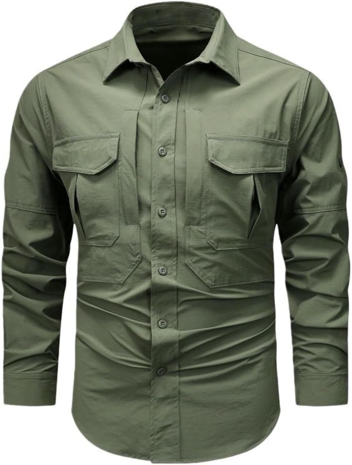 Men’s Summer Breathable Ice-Silk Outdoor Multi-Pocket Workwear Short-Sleeve Shirt