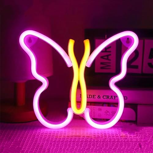 Vista 18 de Letreros de neón de mariposa que funcionan con pilas, luces LED de noche de neón, funciona con USB, decoración de pared de mariposa para decoración