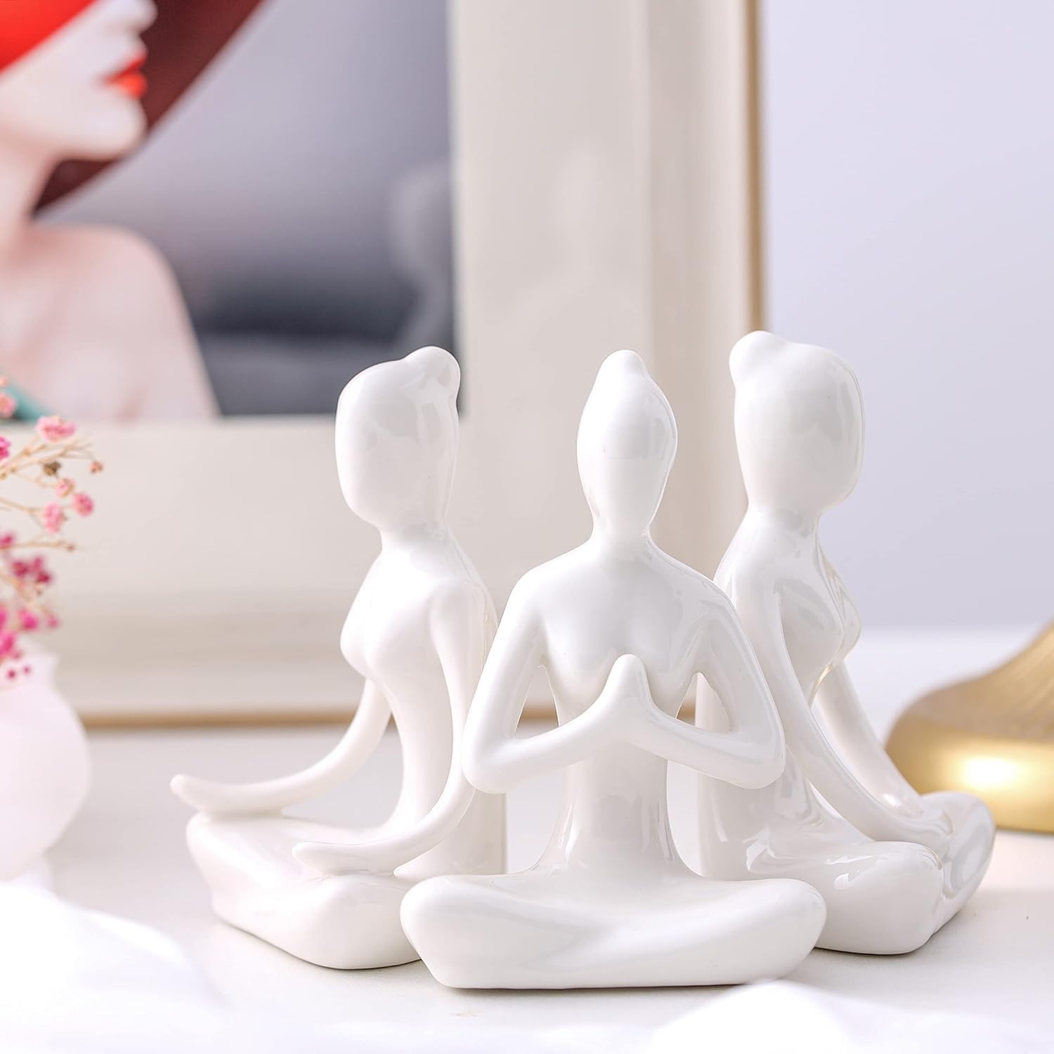 HOOLI Yoga Pose Statue Set 3 Pcs Statue Buddhist Meditation Yoga Prayer Pose Sculpture Statue Ornament Accents Shelf Decorations Figurines Decor for Home Office