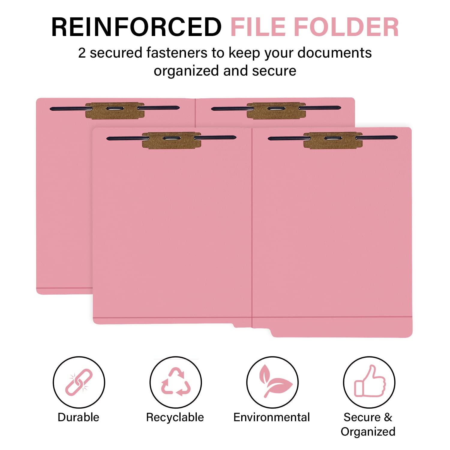 Schnellhefter mit Endstreifen, Pink, 2 Verschlüsse (2B1&3), 11-Punkt verstärkt, gerader Schnitt, Briefgröße, 50/Box