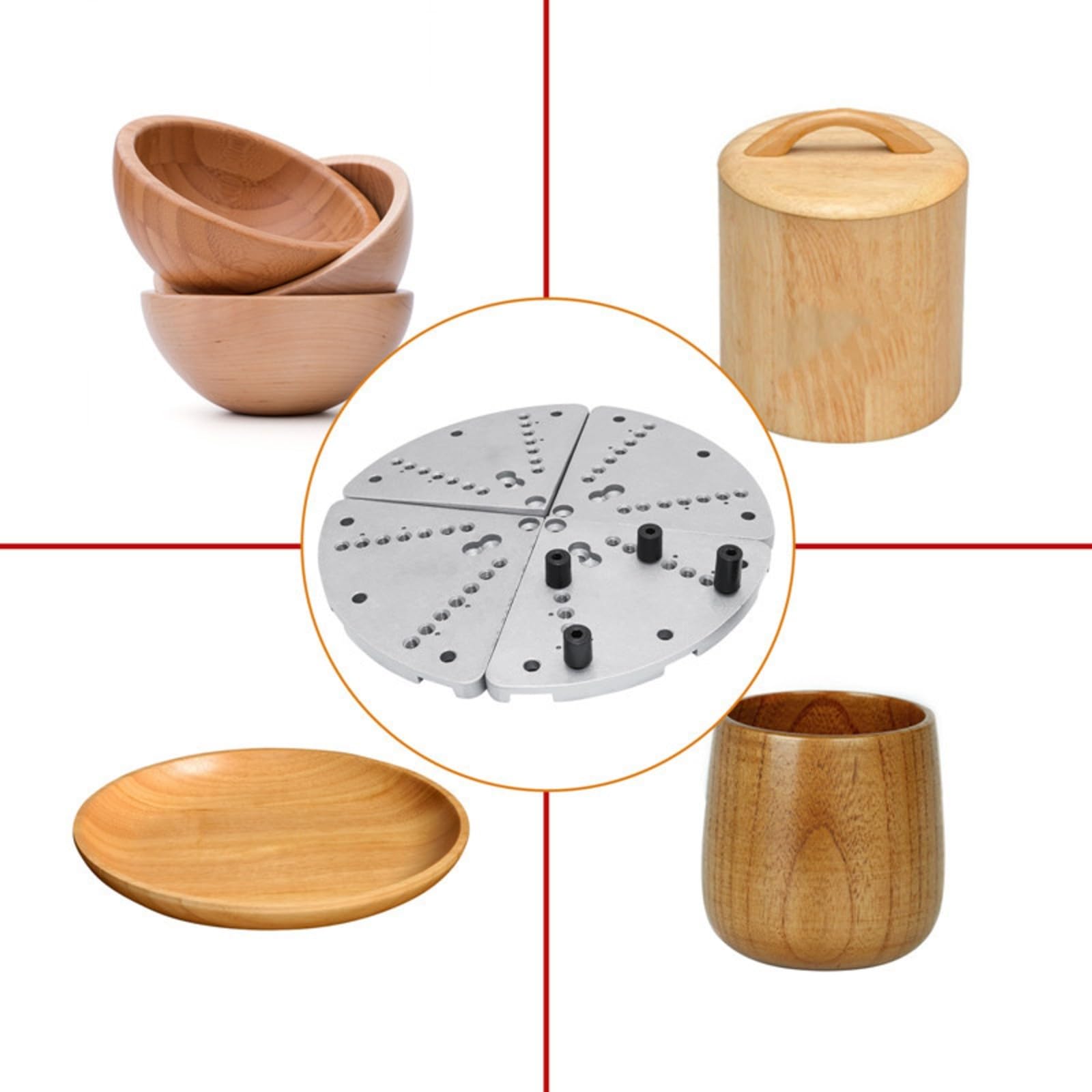 LOVIVER Hochfest Drehfutter mit Flachbacken | inklusive Montageschrauben und Sechskantschlüssel, Vierbackenfutter, Vierbacken-Drehfutter, für Holzdrechseln, Werkstatt